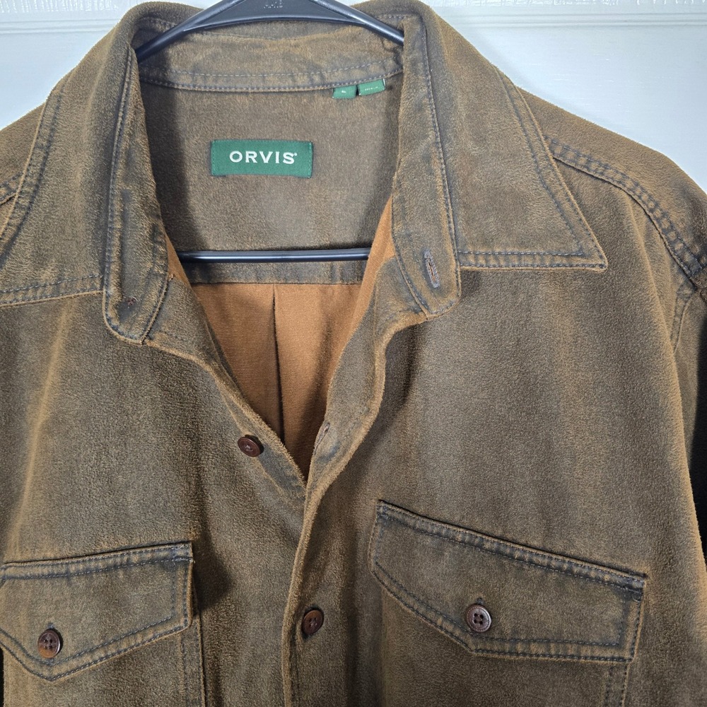 Orvis Timber Creek Dark Brown Faux Suede Button Down Long Sleeve Jacket Men's L